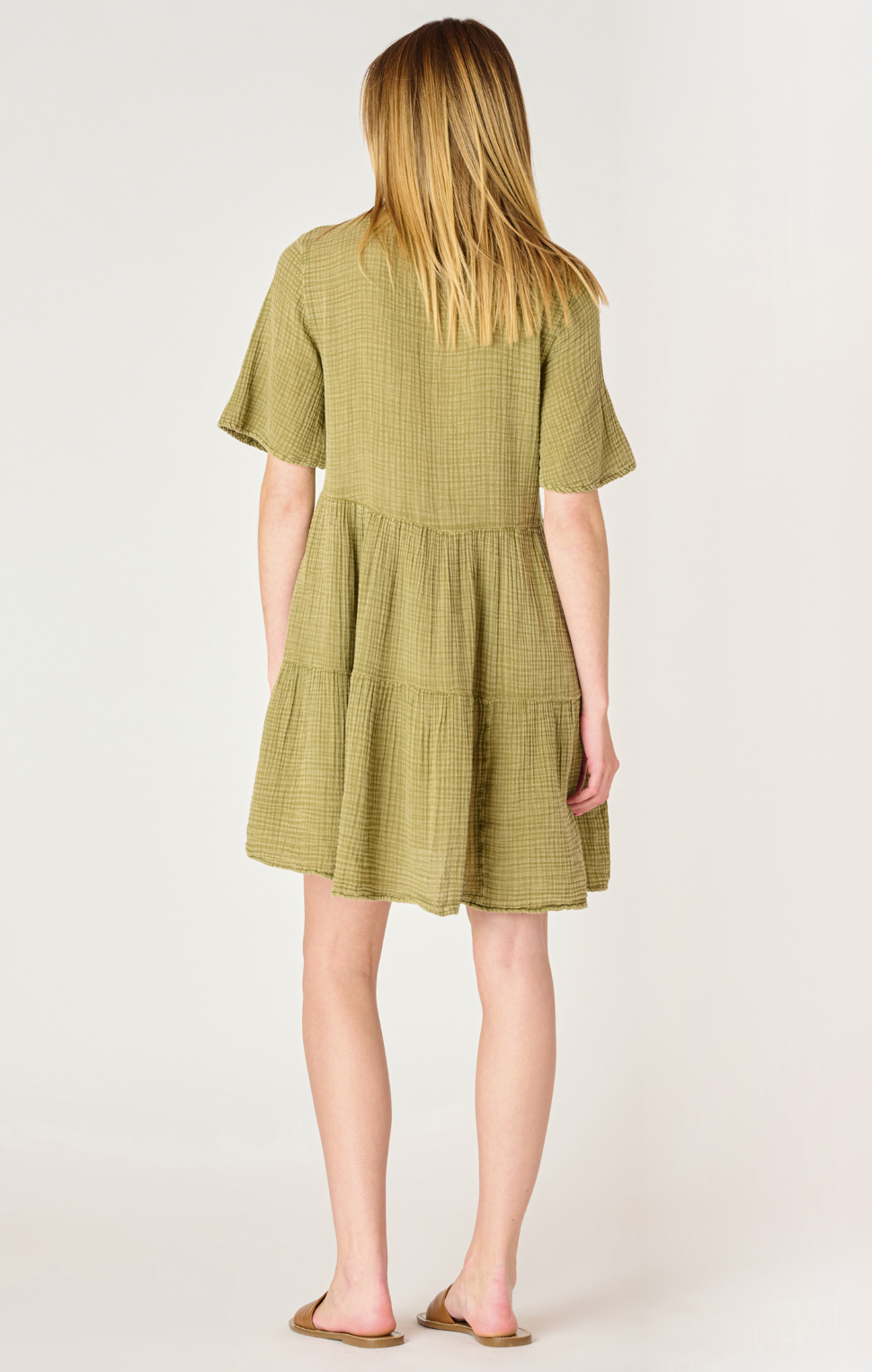 SS FLOWY TIERED MINI DRESS - Washed Sage