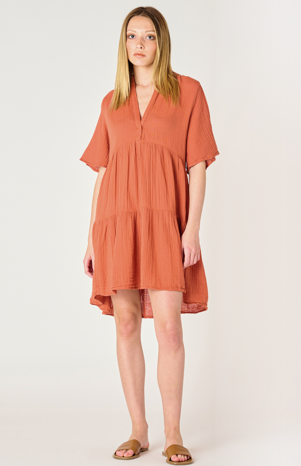 SS FLOWY TIERED MINI DRESS - Washed Sunset