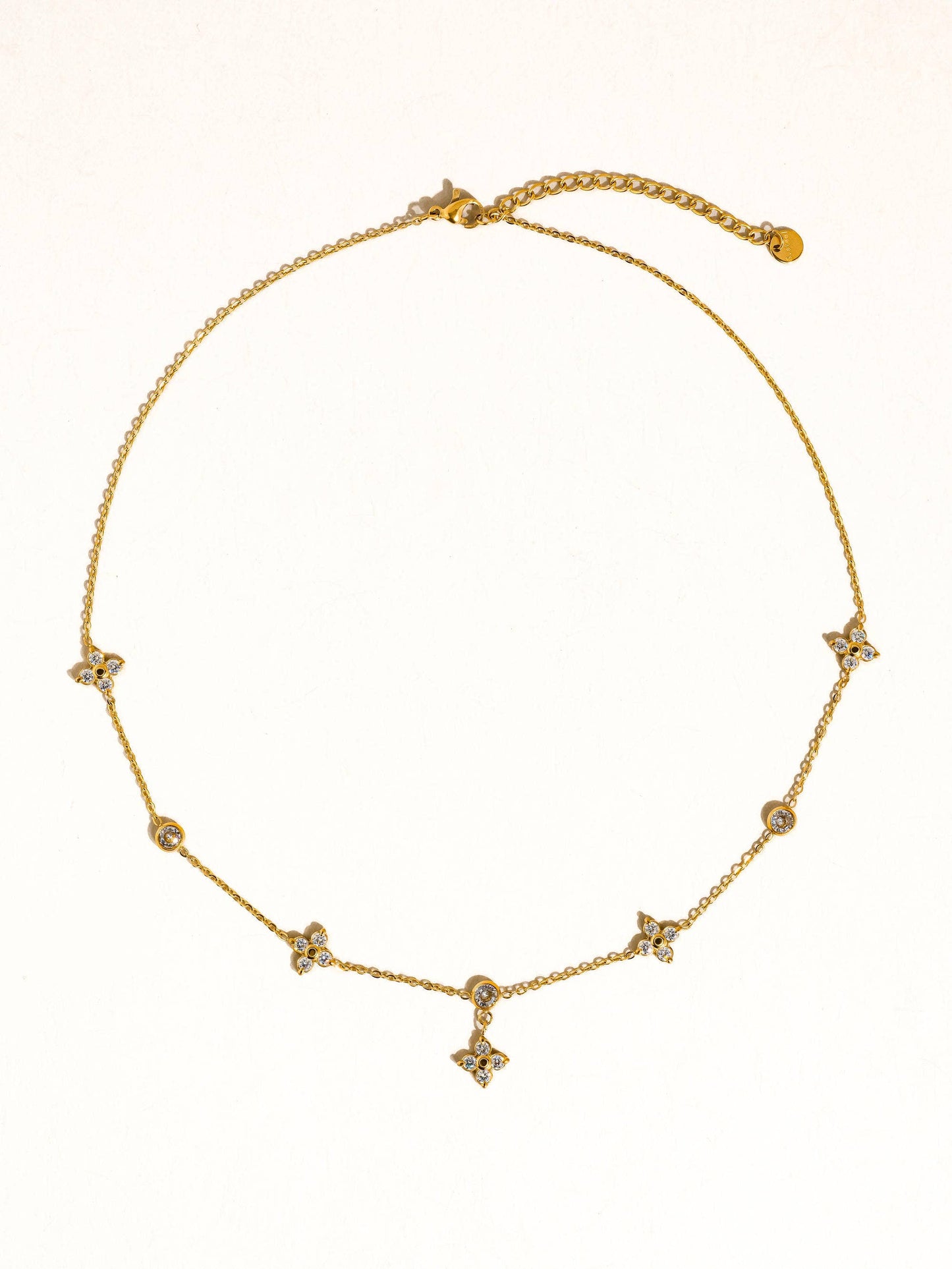 Aveline 18K Gold Non-Tarnish CZ Floral Chain Necklace: Yellow Gold