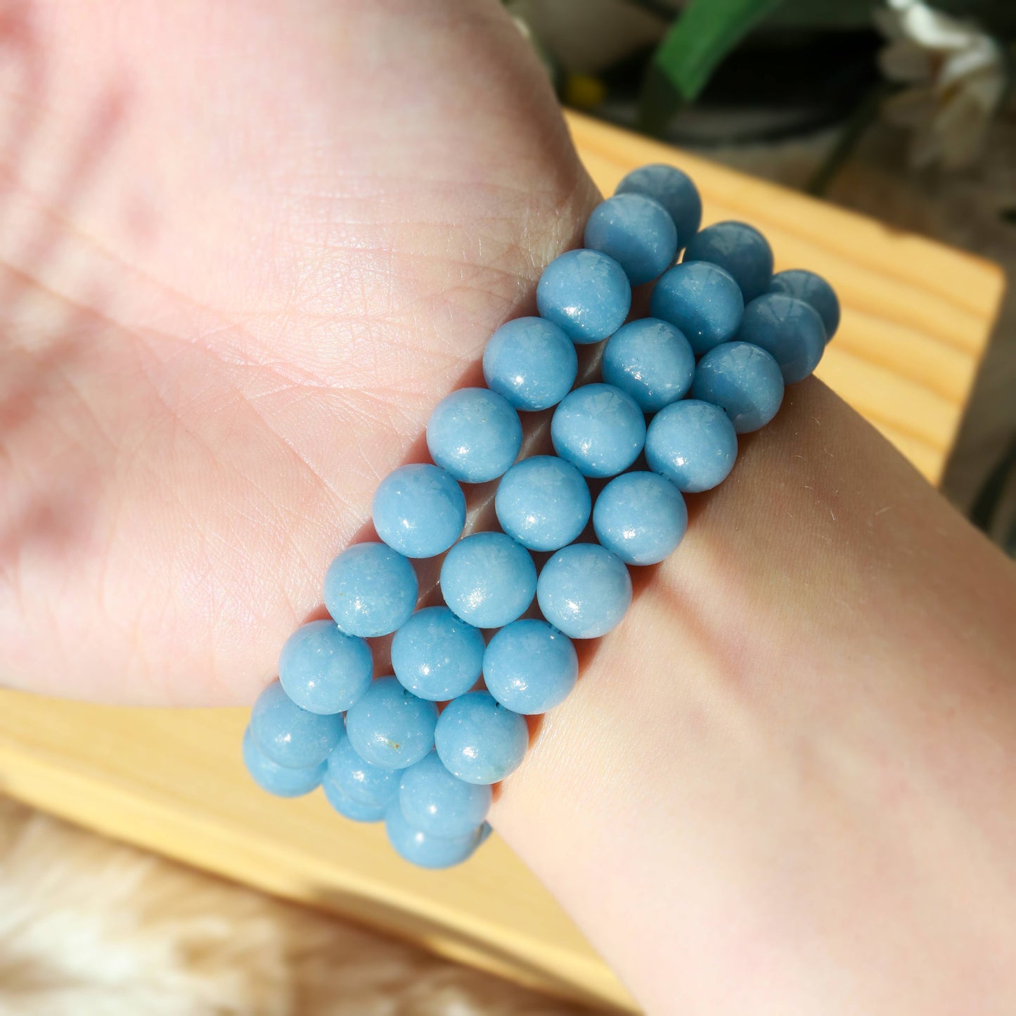 Angelite Round Beaded Bracelet