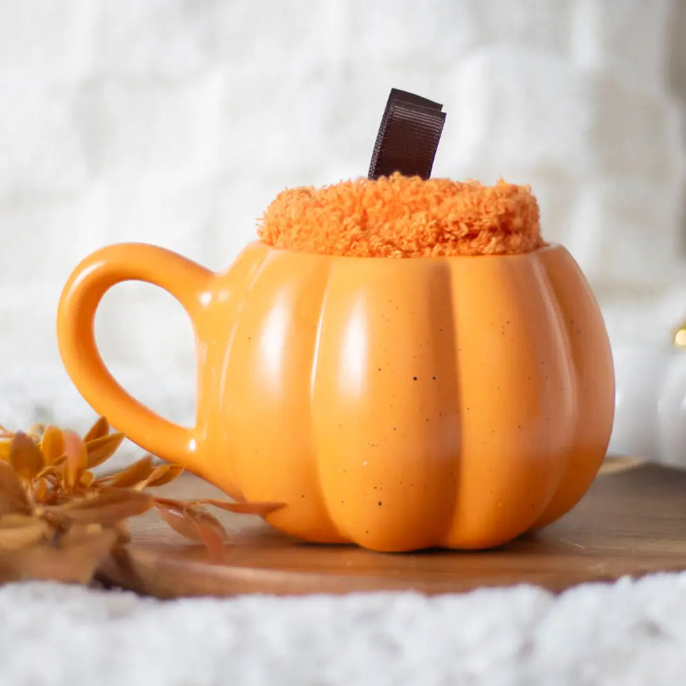 Autumn and Fall Pumpkin Shaped Mug and Socks Set