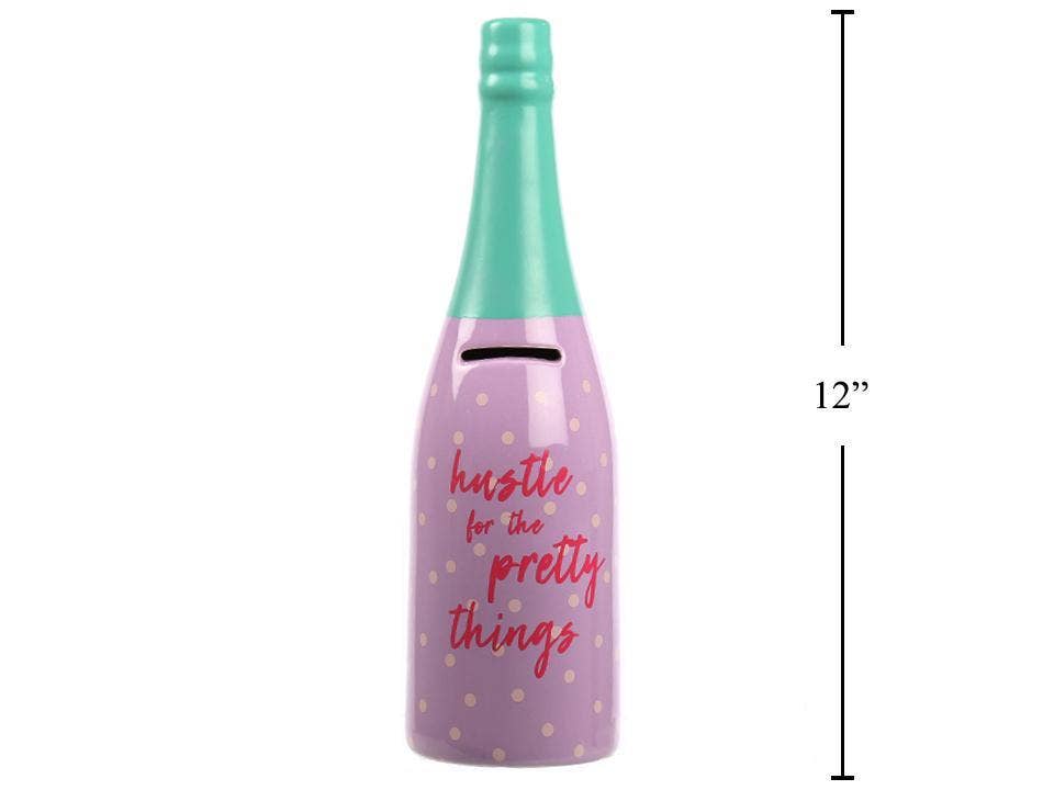 Joli Champagne Bottle Money Bank,Ceramic: Orange