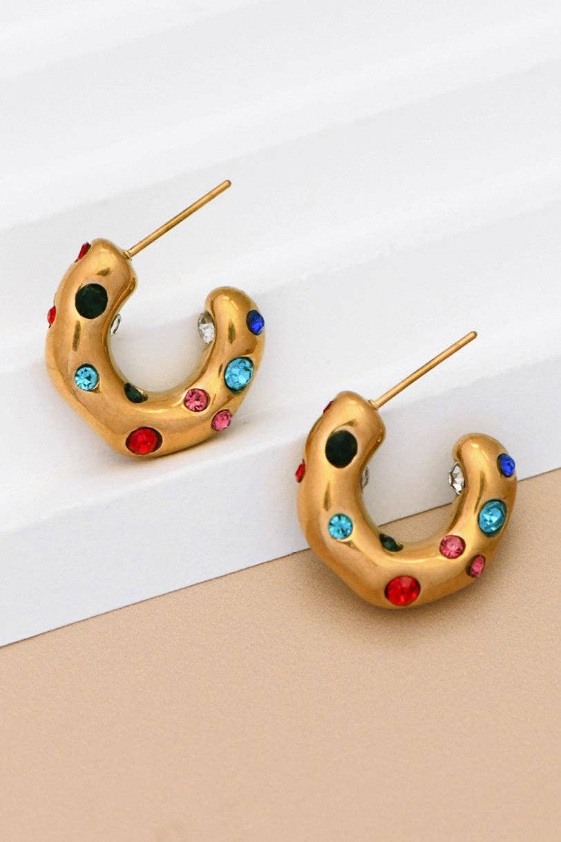 18K Gold Plated Waterproof Stainless Steel Hoop Earrings - 7017: S0OX3T7017 Crystal