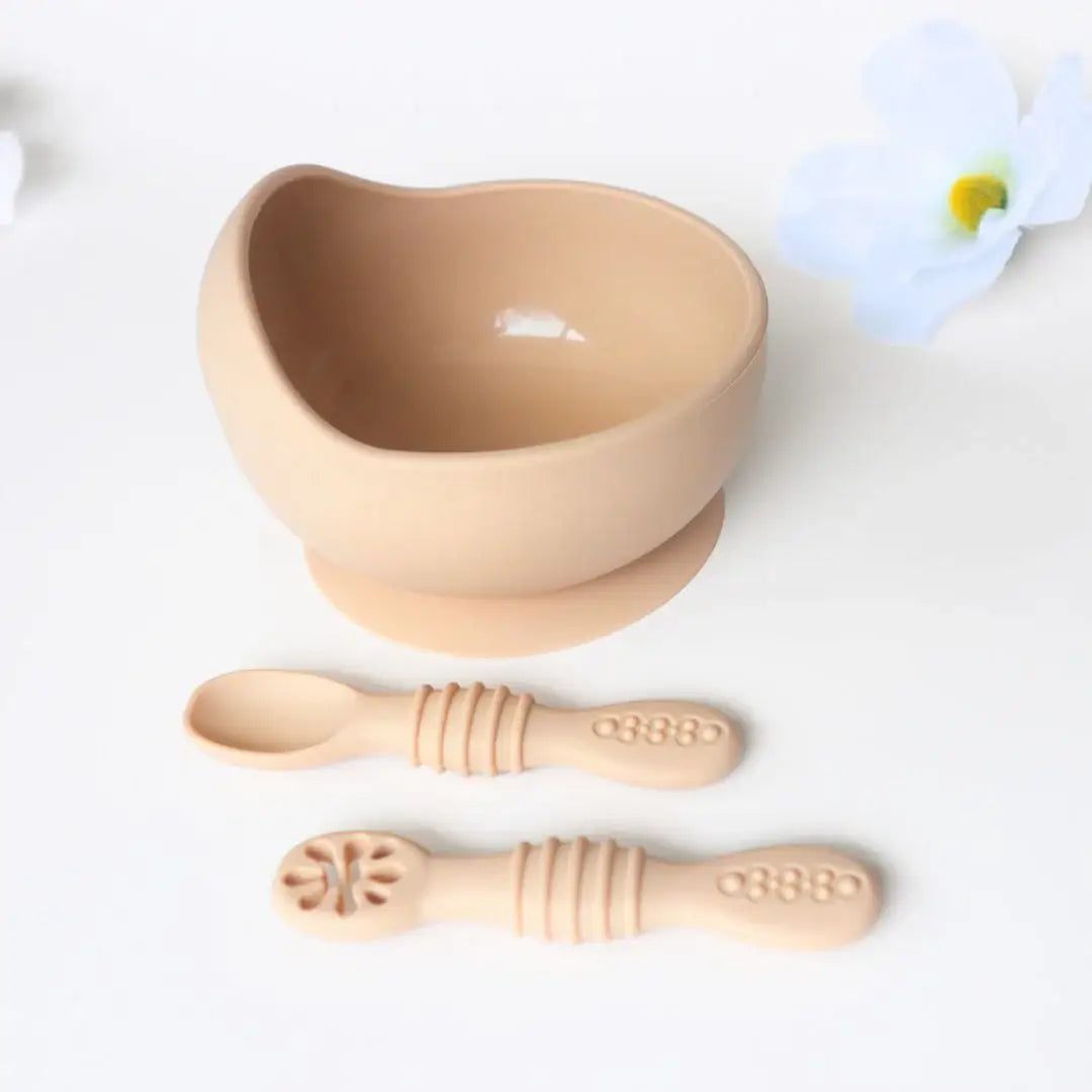 Suction Bowl & Training Spoons - Almond: Almond