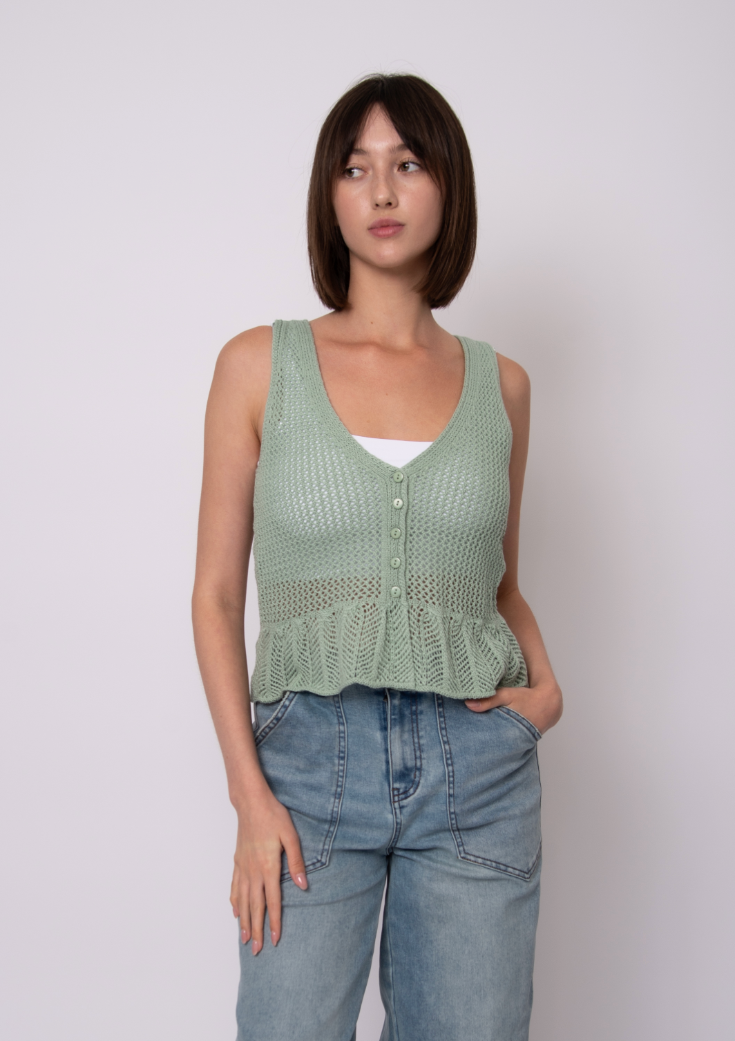 MALENA SLEEVELESS V NECK CARDIGAN-IVY GREEN