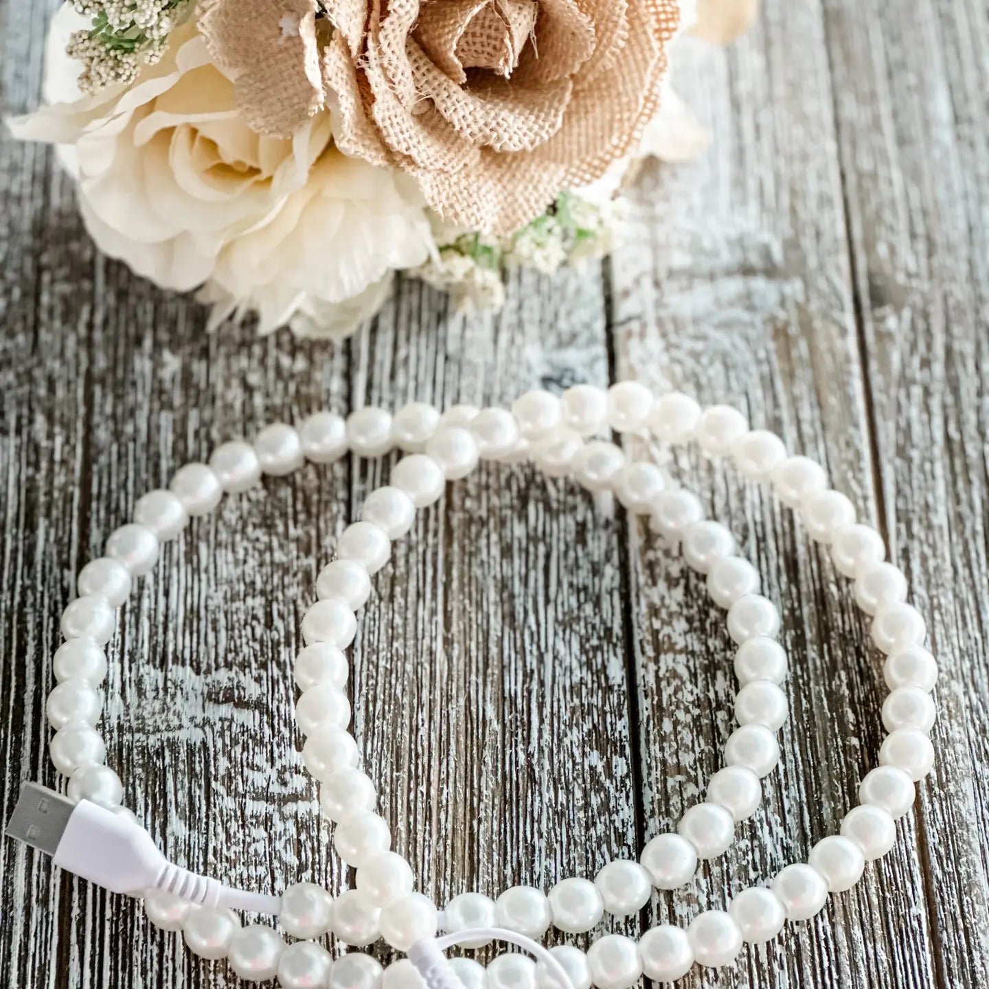 Beaded Phone Charger - White