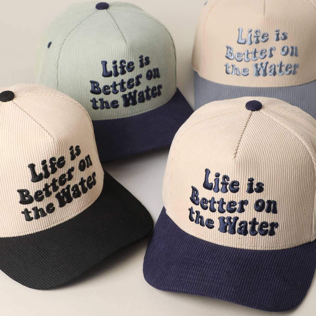 LIFE IS BETTER ON THE WATER 3D Embroidered Corduroy Trucker : NVY-MNT / One Size