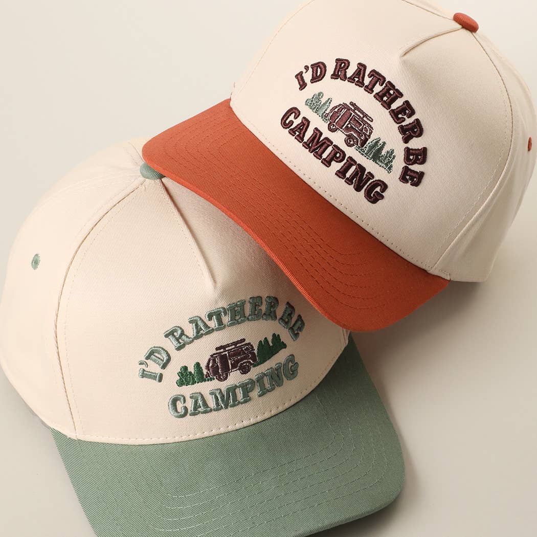 I'D RATHER BE CAMPING 3D Embroidered Two-Tone Trucker Hat: RST / One Size