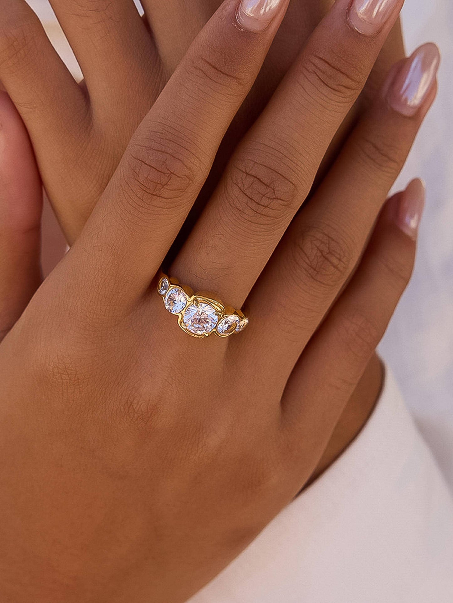 Irid 18K Gold Non-Tarnish Multi CZ Statement Ring: Yellow Gold / 8