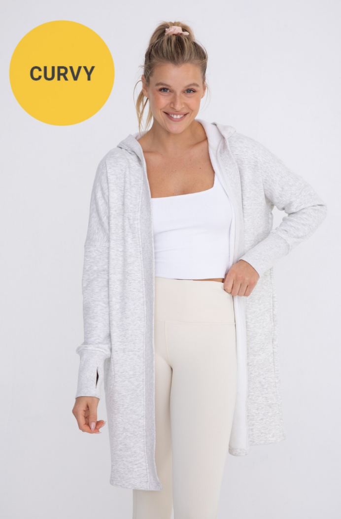 Open Front Longline Hoodie Cardigan with Fleece Lining
