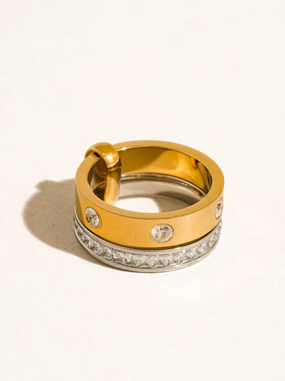 Greyson 18K Gold Non-Tarnish Two-Tone Crystal Band Ring: Multi-Colored