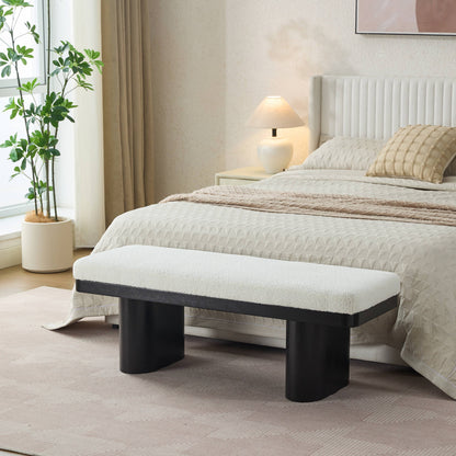 47.5" Wood Bed Bench Ottoman, Teddy Velvet Entryway Bench: Walnut