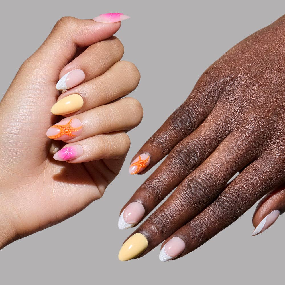 Sunset Tide Press-On Nails | Tropical Floral Short Almond