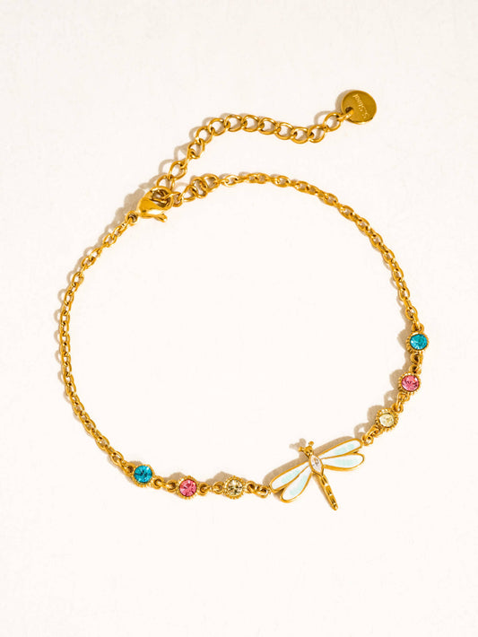 Finora 18K Gold Non-Tarnish CZ Dragonfly Chain Bracelet: Multi-Colored