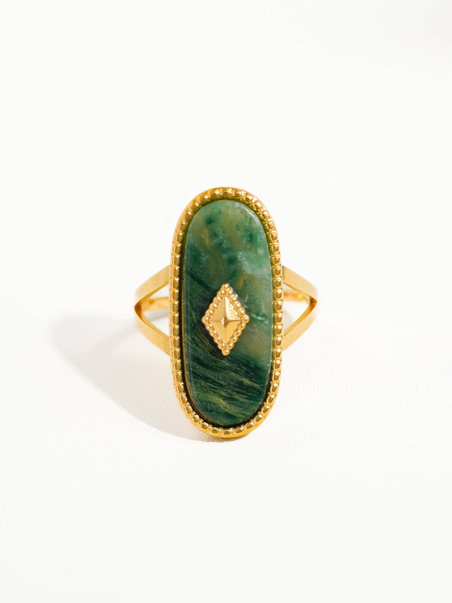 Dakota Non Tarnish Adjustable Ring with Natural Stone: Green