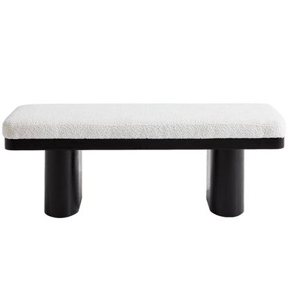 47.5" Wood Bed Bench Ottoman, Teddy Velvet Entryway Bench: Walnut