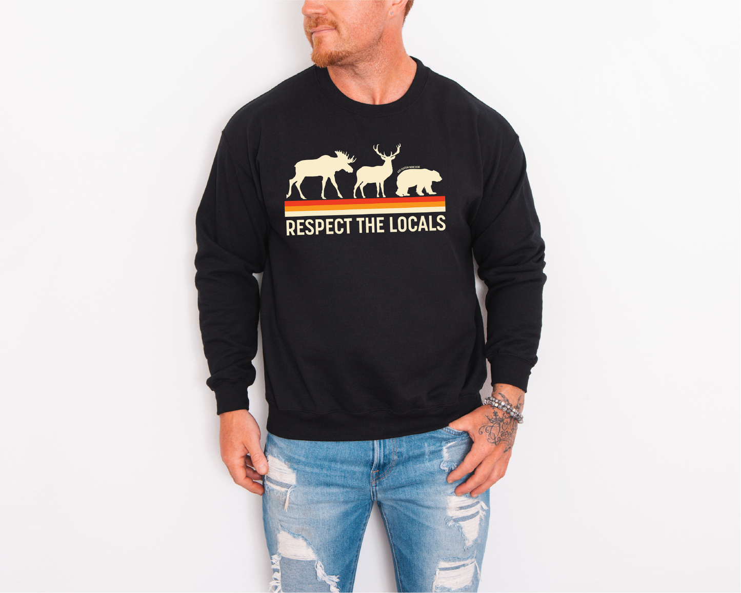 Respect The Locals Unisex Crewneck Sweatshirt | Lake Apparel | Camping Clothing: Military Green / Large