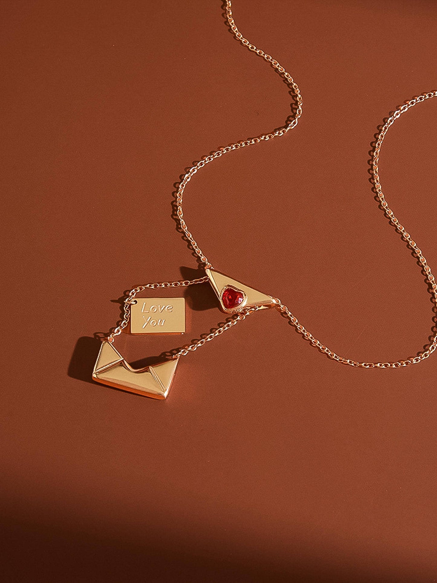 Letter 18K Gold Non-Tarnish Love Letter Heart Necklace: Yellow Gold