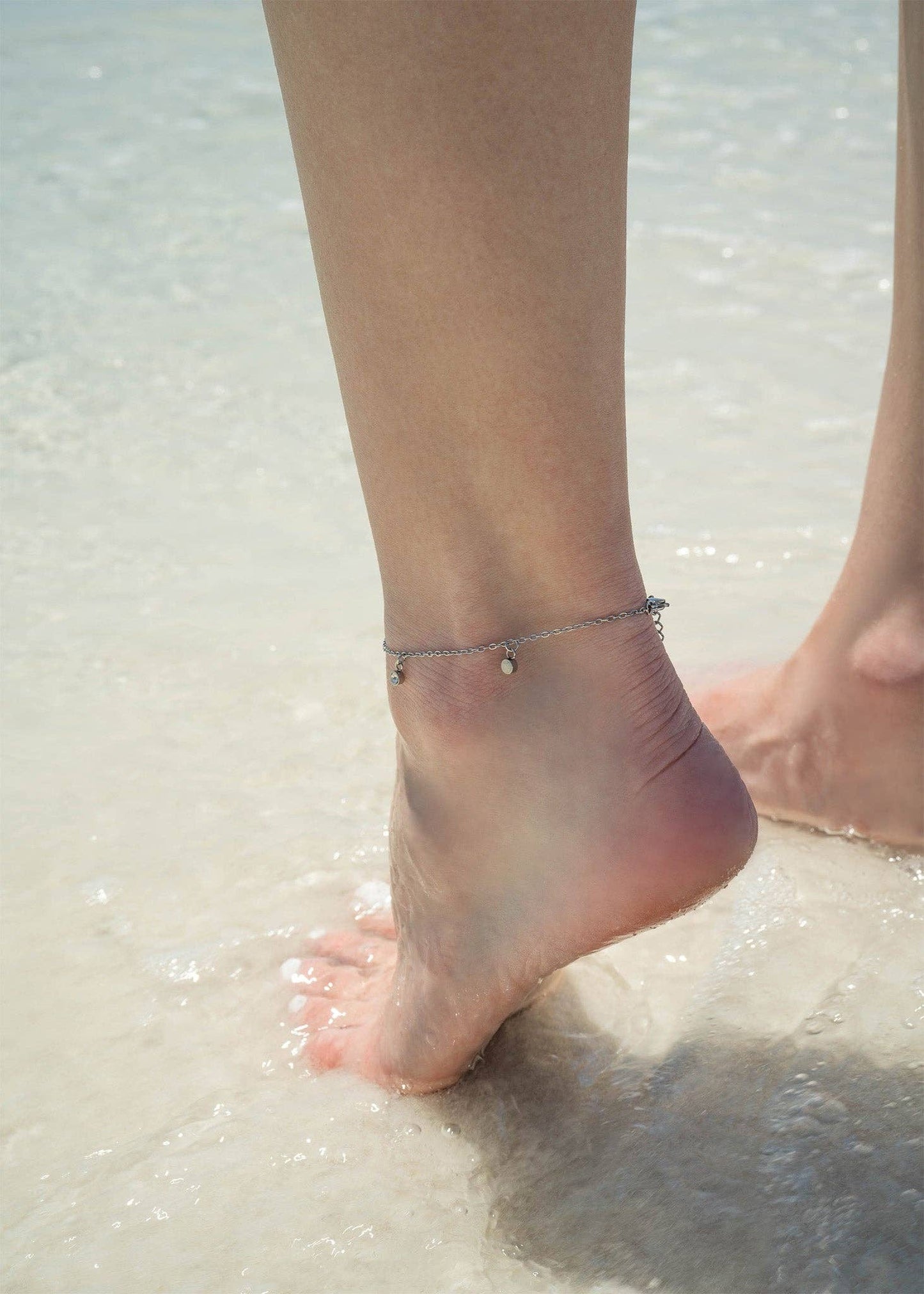 18K Gold PVD Stainless Steel Pearl Charm Anklet : Gold