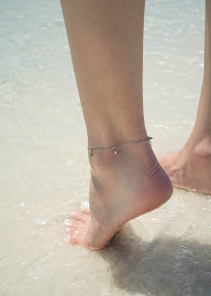 18K Gold PVD Stainless Steel Pearl Charm Anklet : Gold