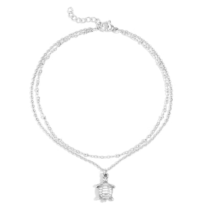 18K Gold PVD Stainless Steel Sea Turtle Charm Anklet: Gold