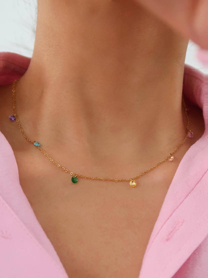 Ariana 18K Non-Tarnish Petite CZ Chain Necklace: Multi-Colored