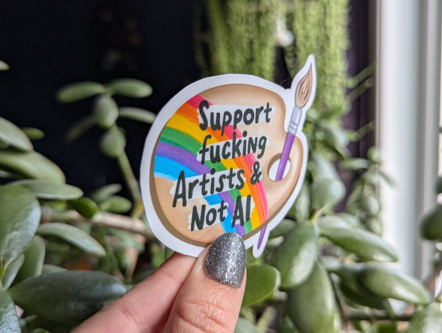 Support fucking artists & not AI sticker, paint palette: Loose