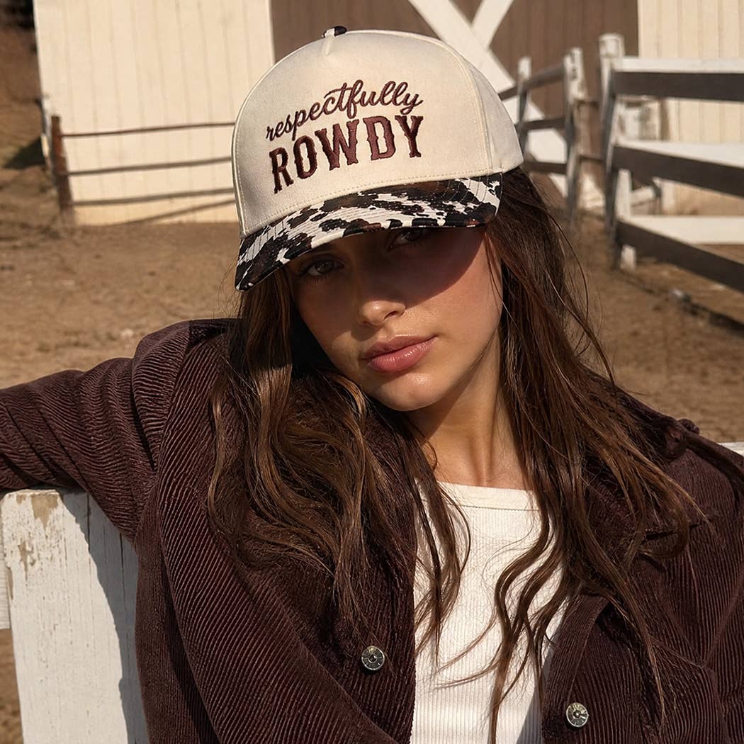Respectfully ROWDY Embroidered Printed Brim Trucker Hat: COW / ONE SIZE