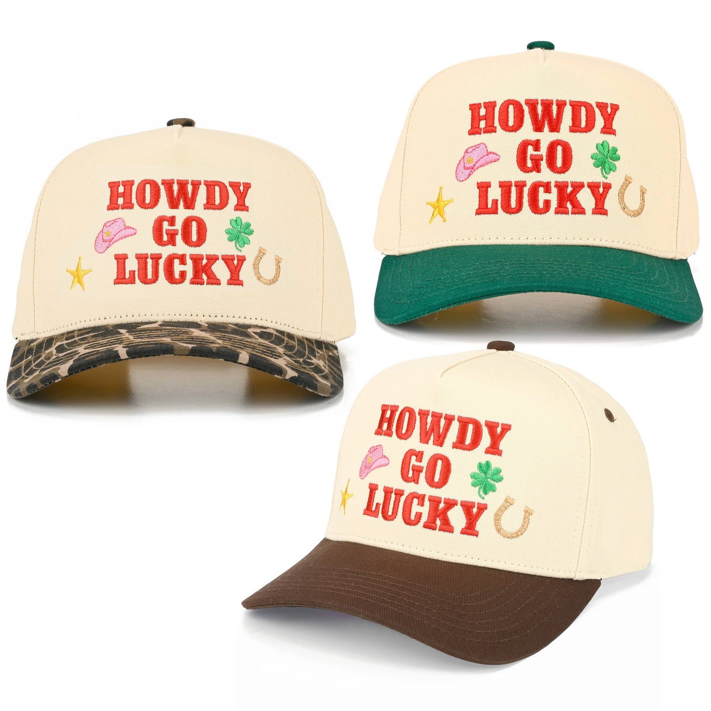 C.C HOWDY GO LUCKY Letter on Two Tone Trucker Hat: Leopard