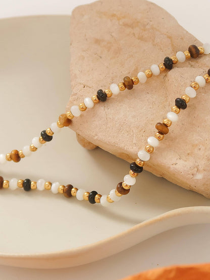 Arrow 18K Gold Non-Tarnish Boho Beaded Necklace: Brown