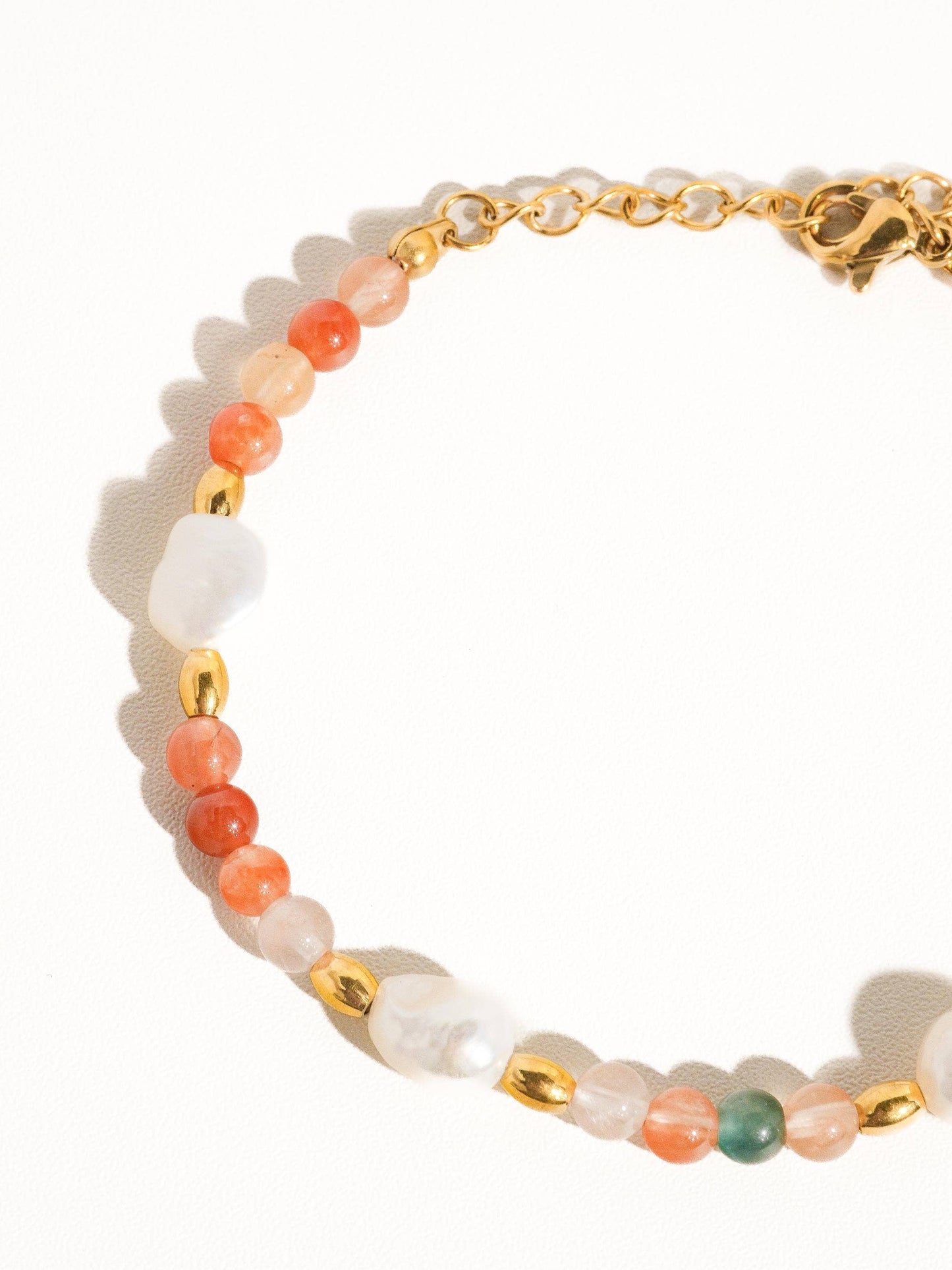 18K Non-Tarnish Bohemian Stone and Bead Bracelet: Jolin-Rose
