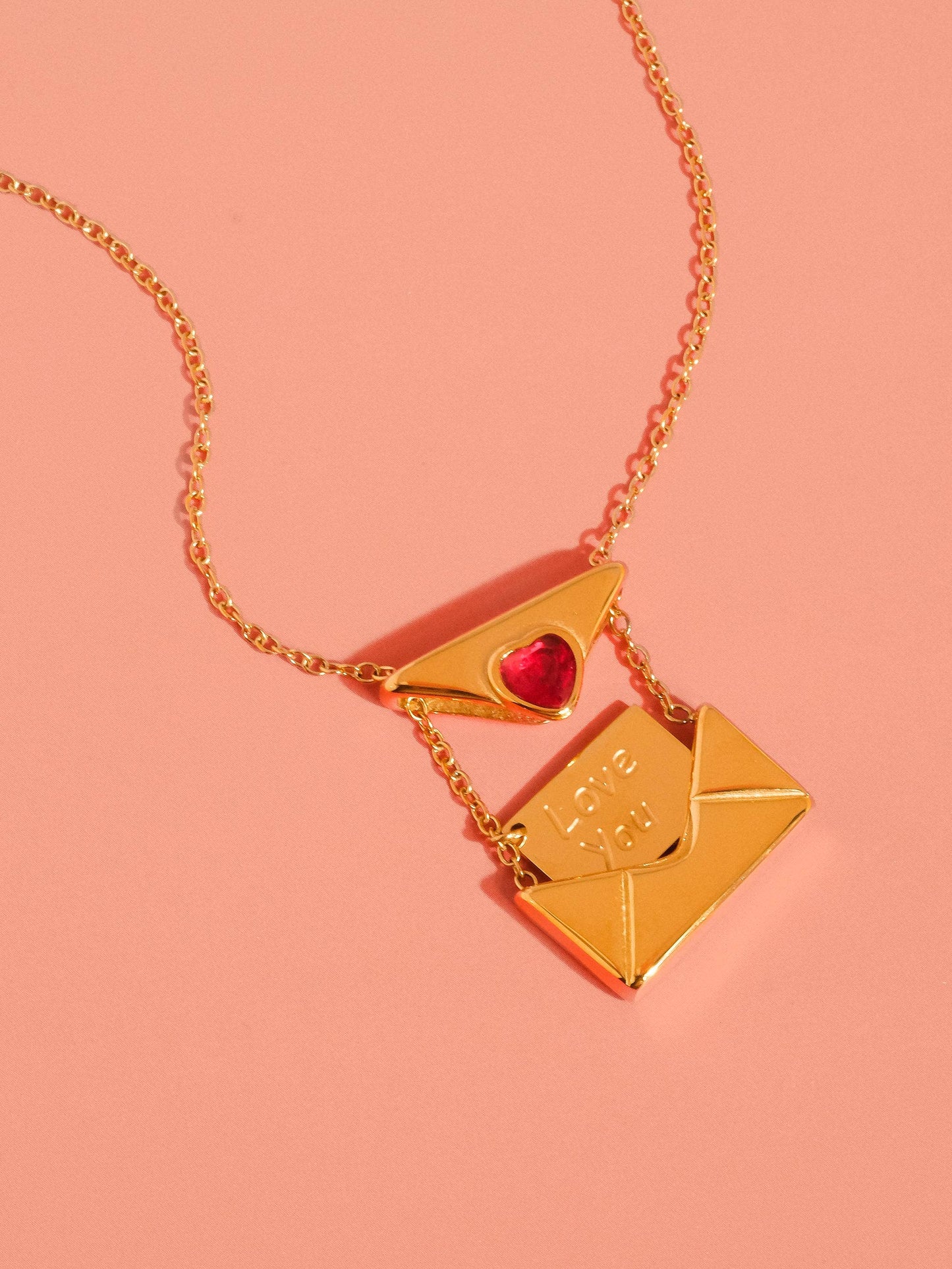 Letter 18K Gold Non-Tarnish Love Letter Heart Necklace: Yellow Gold