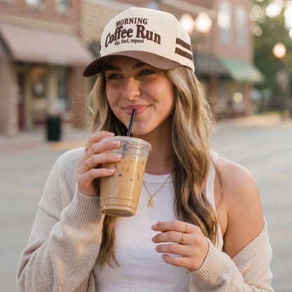 C.C MORNING COFFEE RUN Letter Two Tone Trucker Hat