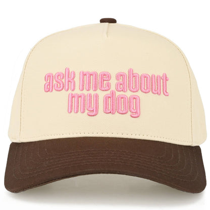 C.C ASK ME ABOUT MY DOG Letter on Two Tone Trucker Hat: Brown