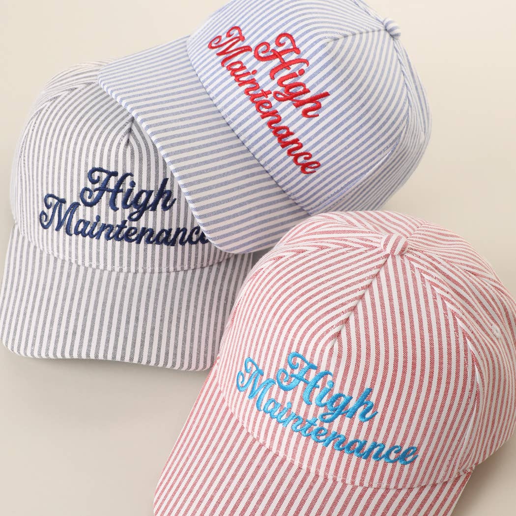 High Maintenance Embroidered Stripe Pattern Trucker Hat: NAVY / ONE SIZE