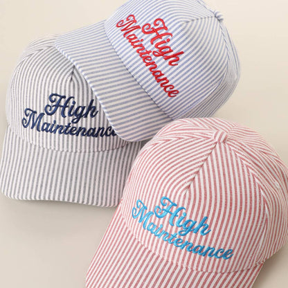 High Maintenance Embroidered Stripe Pattern Trucker Hat: NAVY / ONE SIZE
