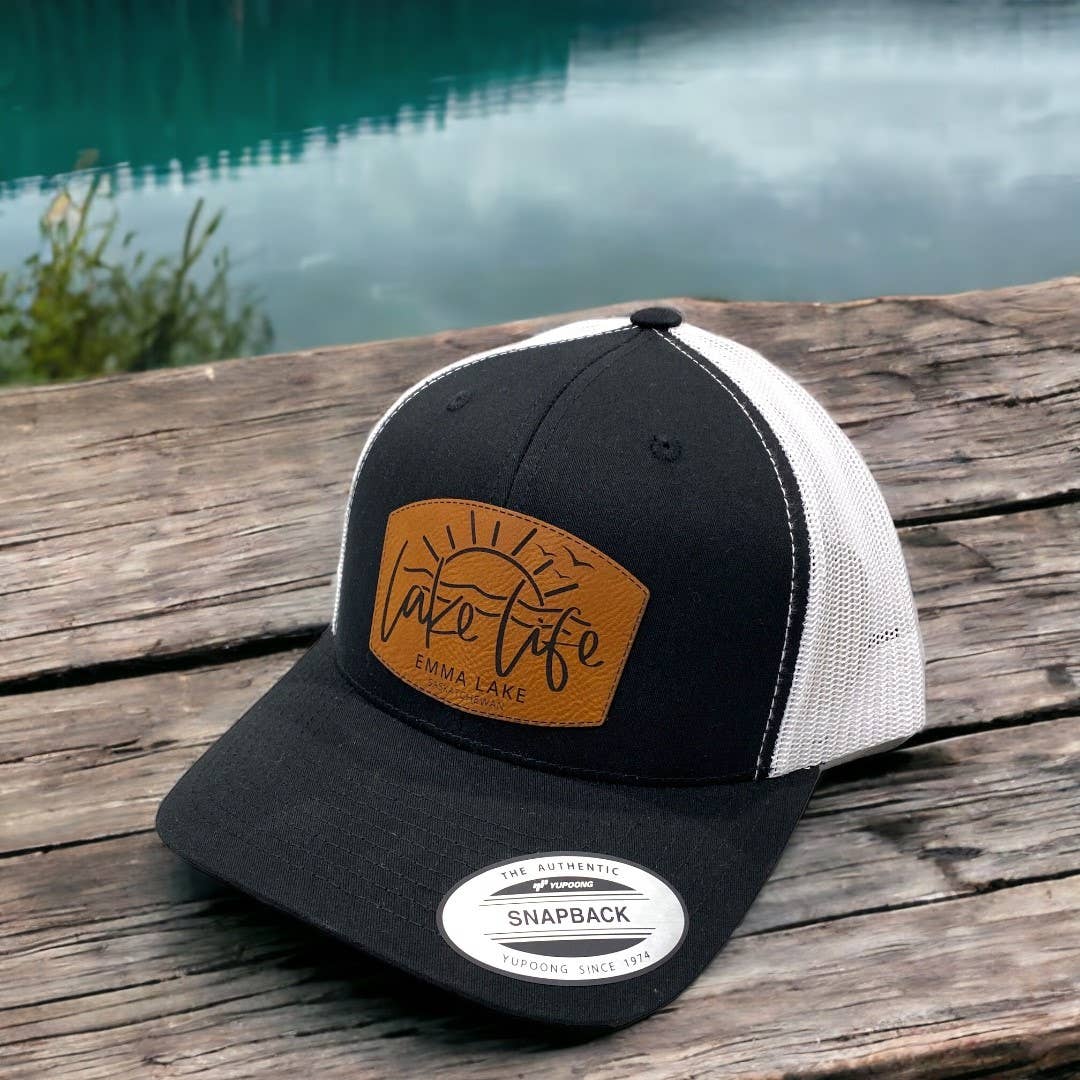 Lake Life (Custom) | Leather Patch Hat: Brown / Black