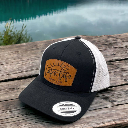 Lake Life (Custom) | Leather Patch Hat: Brown / Black