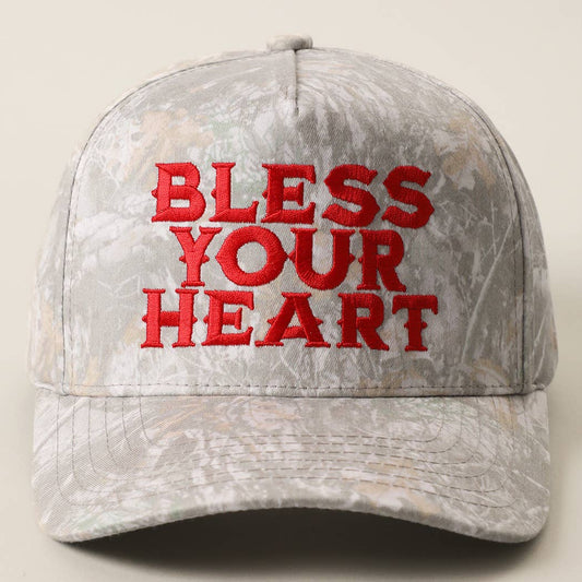 BLESS YOUR HEART Embroidery Camo Trucker Hat
: LT CAMO