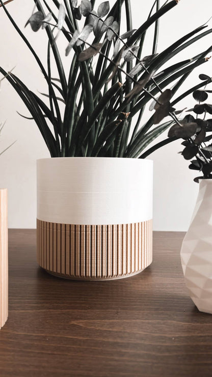 Two-toned Wood & Colour (Olive) Plant Pot : Black / Medium