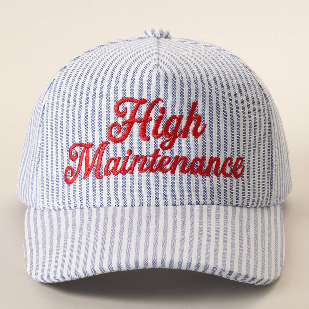 High Maintenance Embroidered Stripe Pattern Trucker Hat: NAVY / ONE SIZE