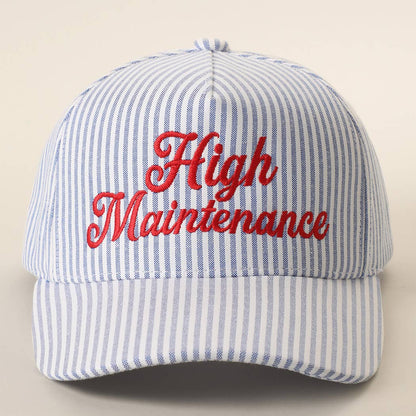 High Maintenance Embroidered Stripe Pattern Trucker Hat: NAVY / ONE SIZE