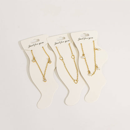 18K Gold PVD Stainless Steel Pearl Charm Anklet : Gold
