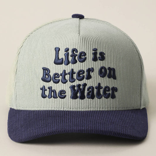 LIFE IS BETTER ON THE WATER 3D Embroidered Corduroy Trucker : NVY-MNT / One Size