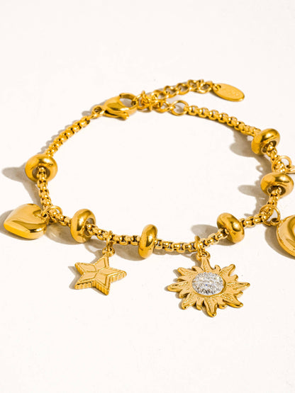 Fenix 18K Gold Non-Tarnish Star And Moon Charm Bracelet: Yellow Gold