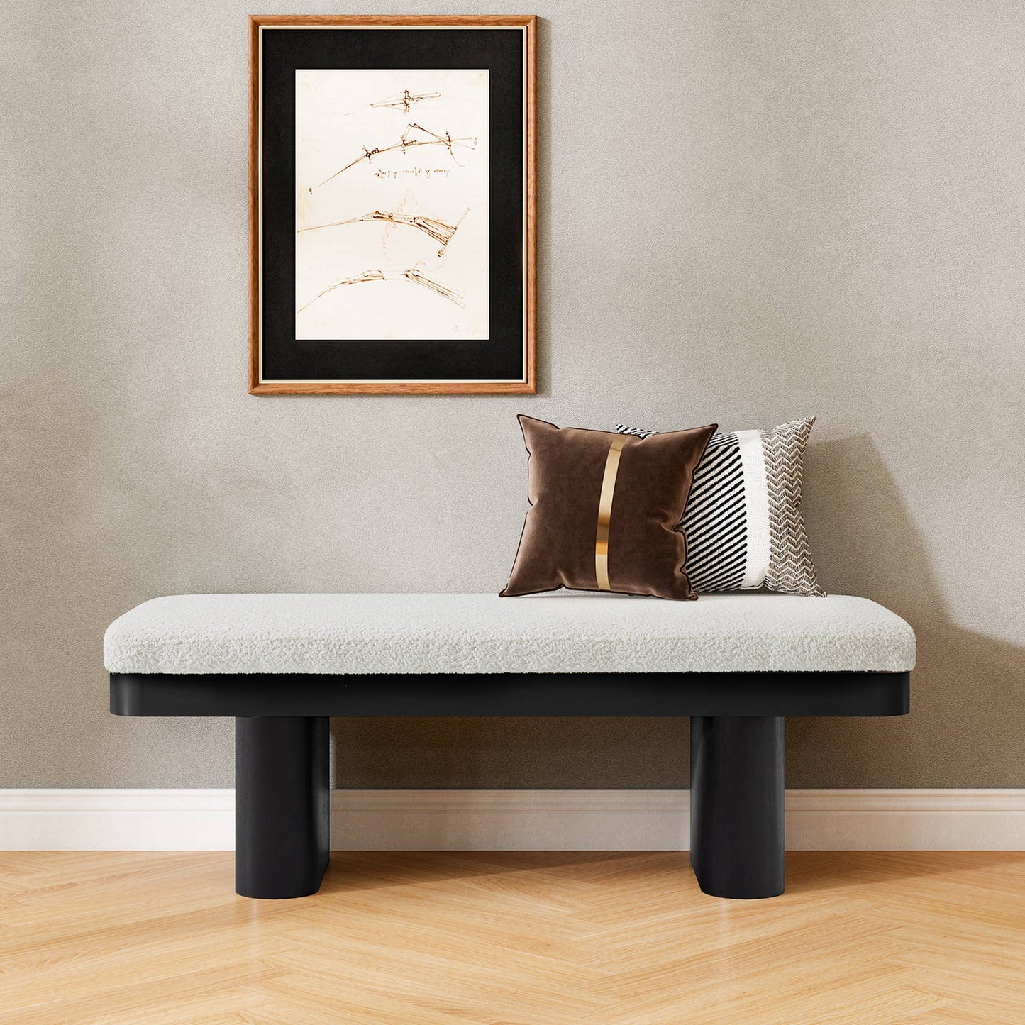 47.5" Wood Bed Bench Ottoman, Teddy Velvet Entryway Bench: Walnut