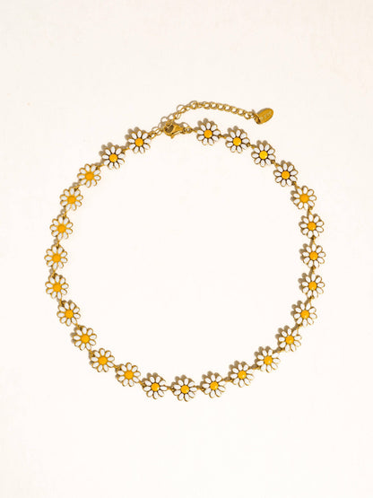 Fiora 18K Gold Non-Tarnish Daisy Flower Bracelet, Necklace: Yellow / Necklace