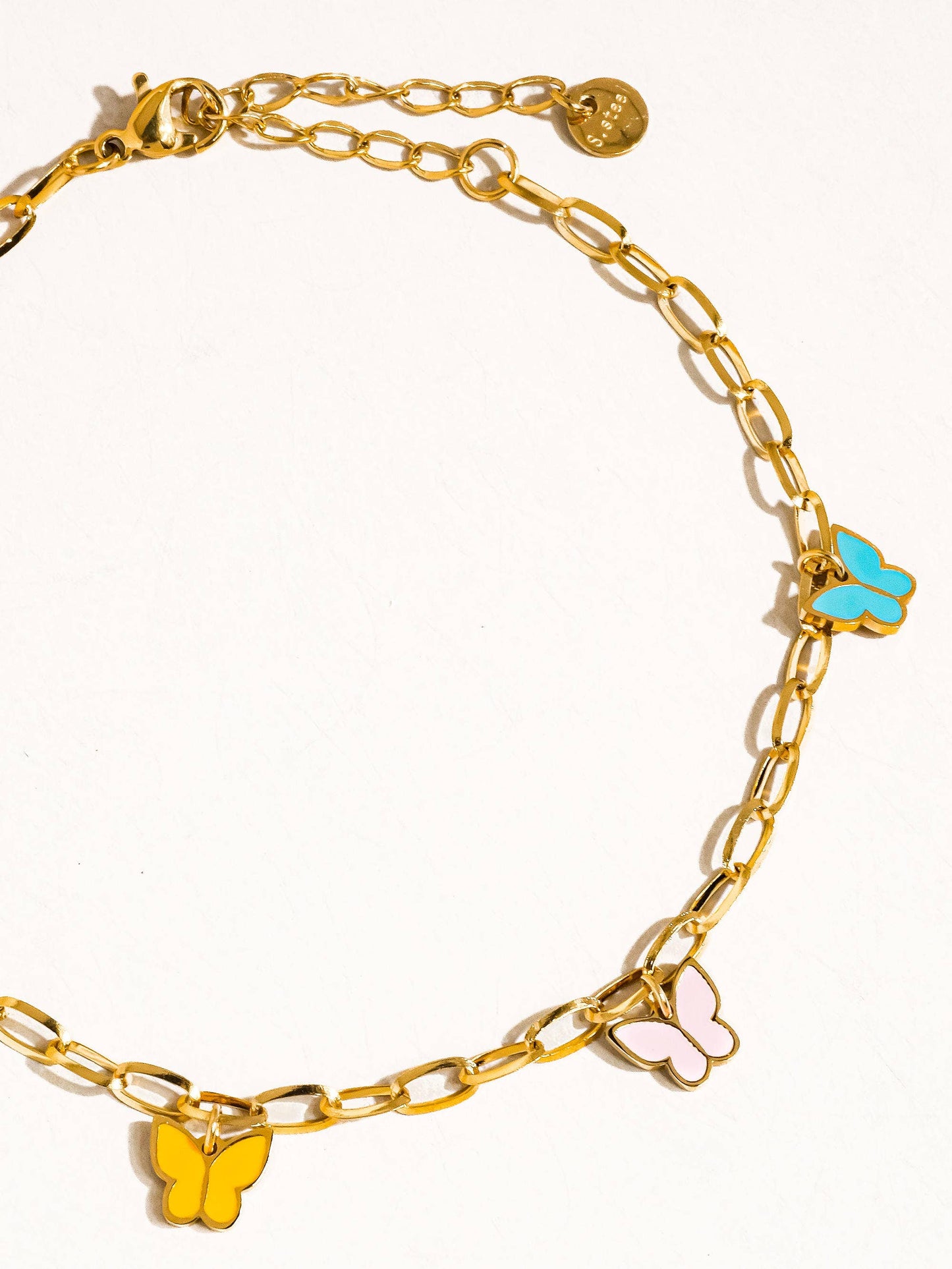 Villa 18K Gold Non-Tarnish Multi-Color Butterfly Anklets: Multi-Colored