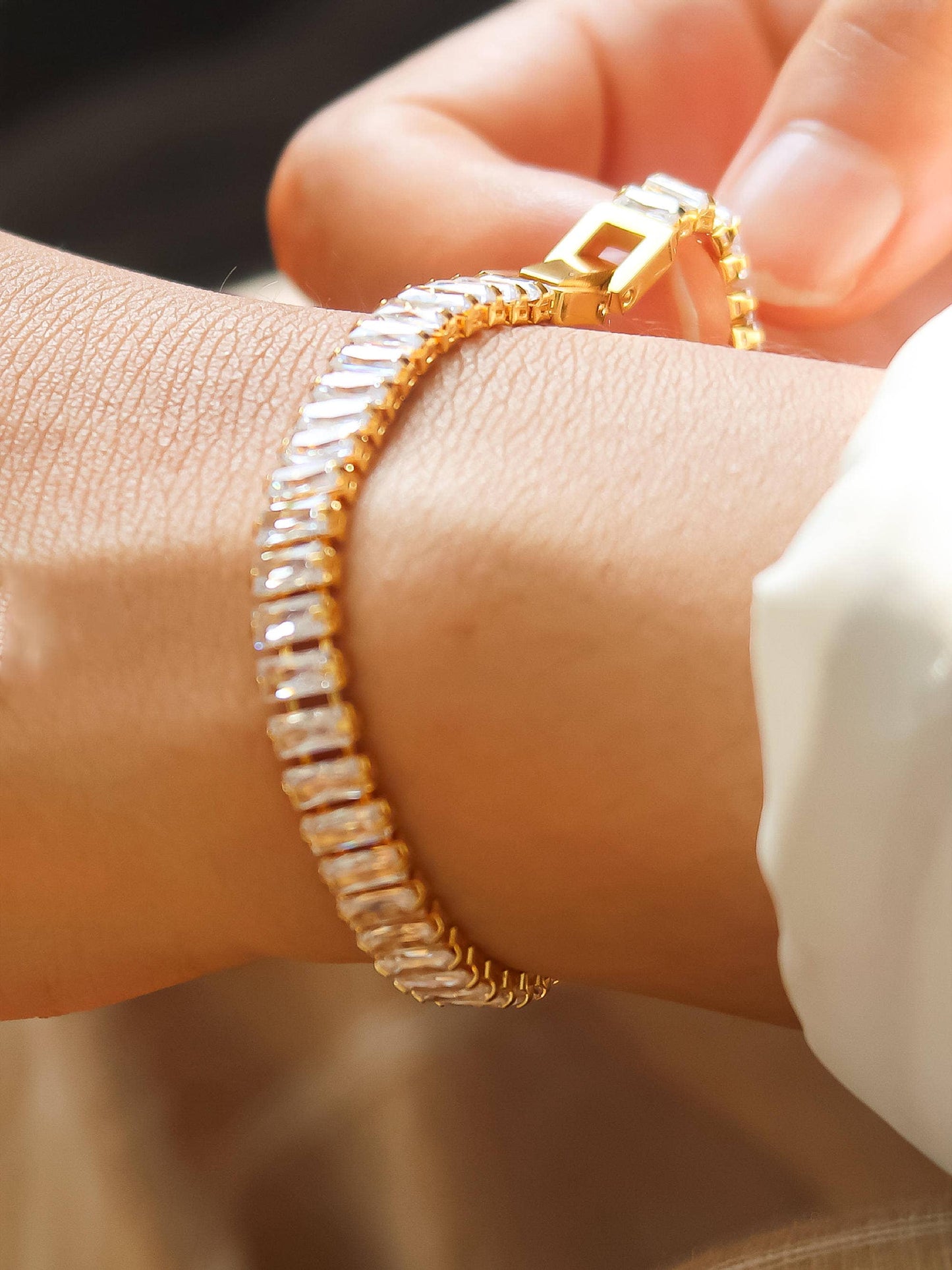 Rhodes 18K Gold Non-Tarnish Glam CZ Bracelet: Yellow Gold