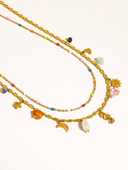 Ninah 18K Gold Non-Tarnish Seahorse Charm Layered Necklace: Multi-Colored
